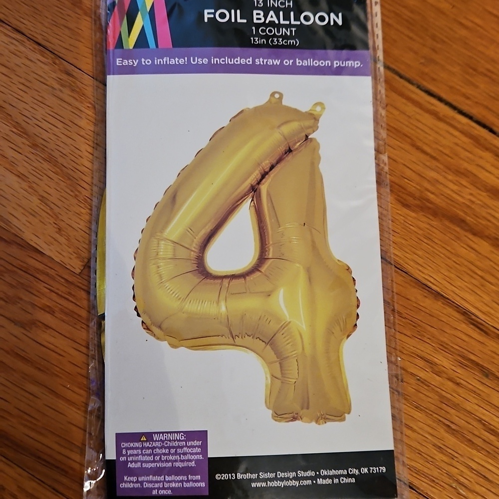 Gold Foil Balloon - Number 4, NWT